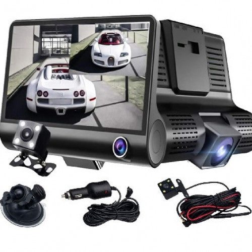 Cámara DVR para Auto HD 1080P con 3 Lentes y Cámara Trasera 170°